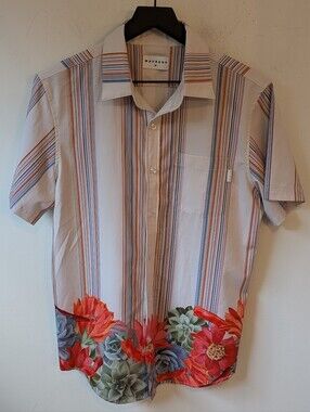 Mavrans Men's Coconut Husk Hawaiian Button Up Shirt Floral Size Medium